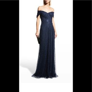 RICKIE FREEMAN FOR TERI JON
Beaded Tulle Draped Off-Shoulder Gown size 6